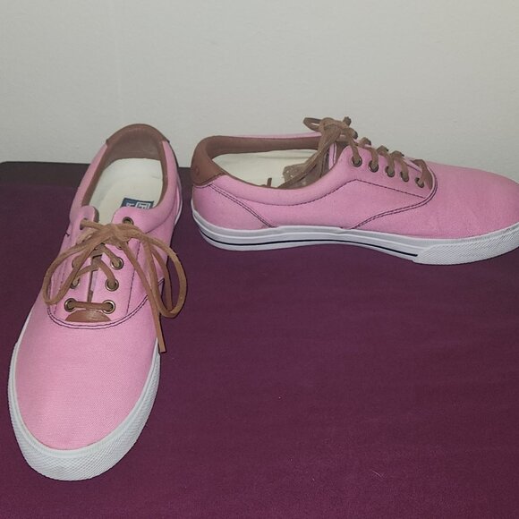 Polo Ralph Lauren Vaughn Pink Canvas Leather Lace Up Size 10 - Picture 2 of 7